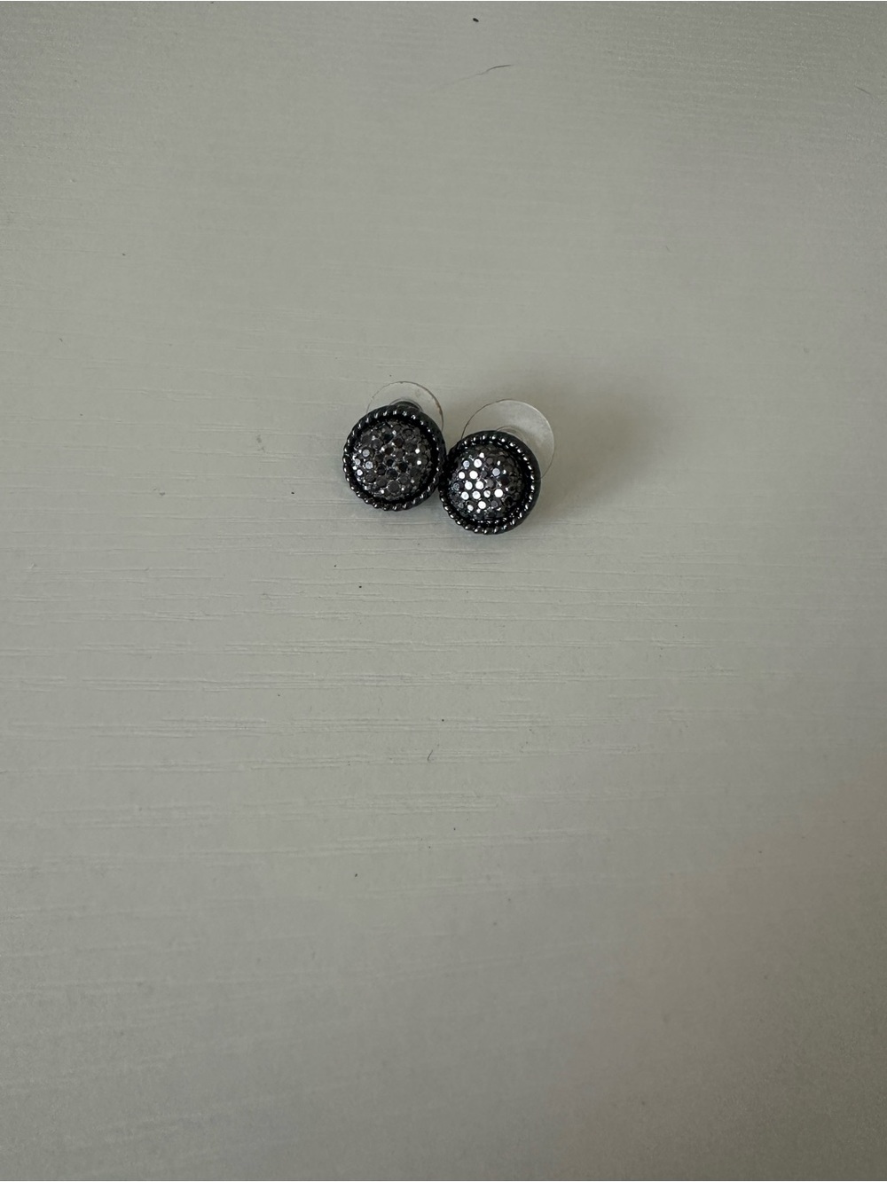 Black Textured Button Stud Earrings